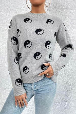 Cute Prints Mock Neck Knit Sweater-MXSTUDIO.COM