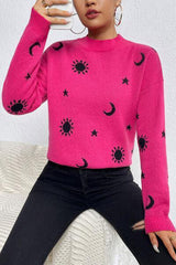 Cute Prints Mock Neck Knit Sweater-MXSTUDIO.COM