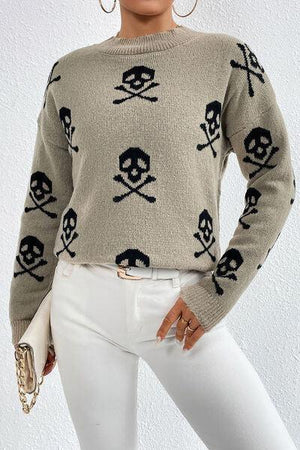 Cute Prints Mock Neck Knit Sweater-MXSTUDIO.COM