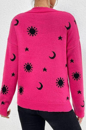 Cute Prints Mock Neck Knit Sweater-MXSTUDIO.COM