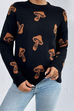 Cute Prints Mock Neck Knit Sweater-MXSTUDIO.COM