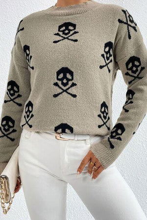 Cute Prints Mock Neck Knit Sweater-MXSTUDIO.COM