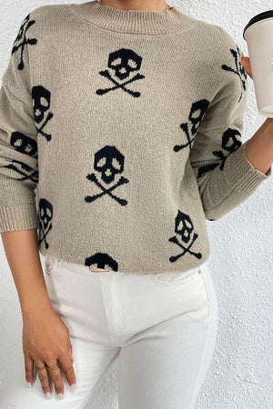 Cute Prints Mock Neck Knit Sweater-MXSTUDIO.COM