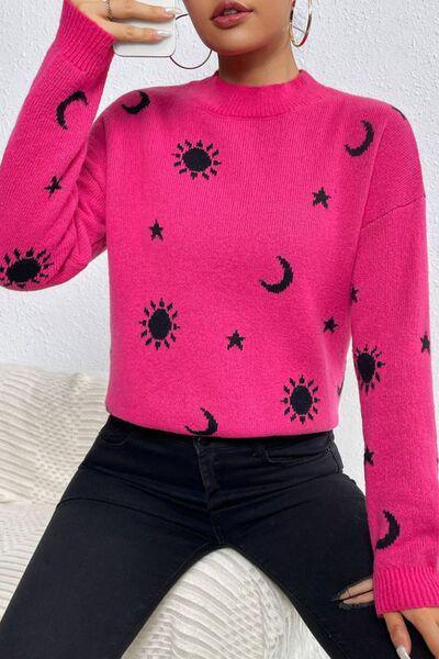 Cute Prints Mock Neck Knit Sweater-MXSTUDIO.COM