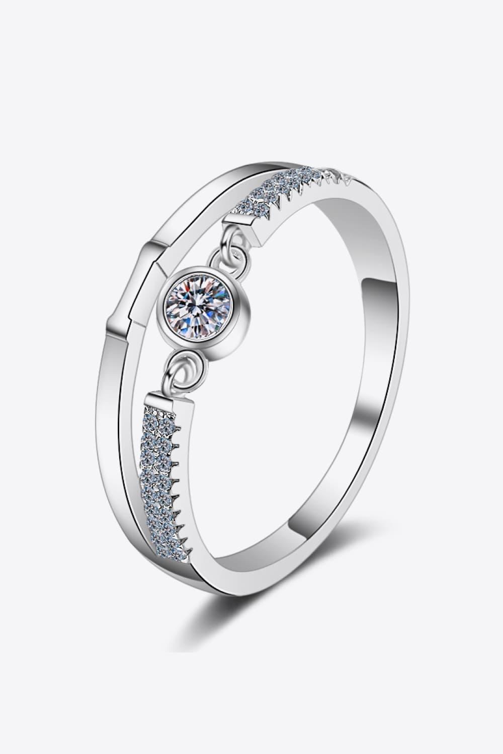 Cutout Band Zircon Accents Round Cut Moissanite Ring - MXSTUDIO.COM