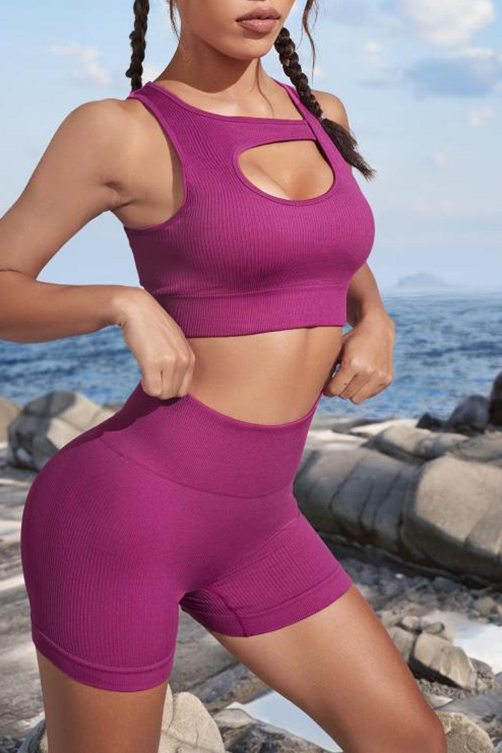 Cutout Detail Deep Rose 2 Piece Activewear - MXSTUDIO.COM