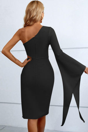 Cutout Detail One Shoulder Cocktail Dress - MXSTUDIO.COM