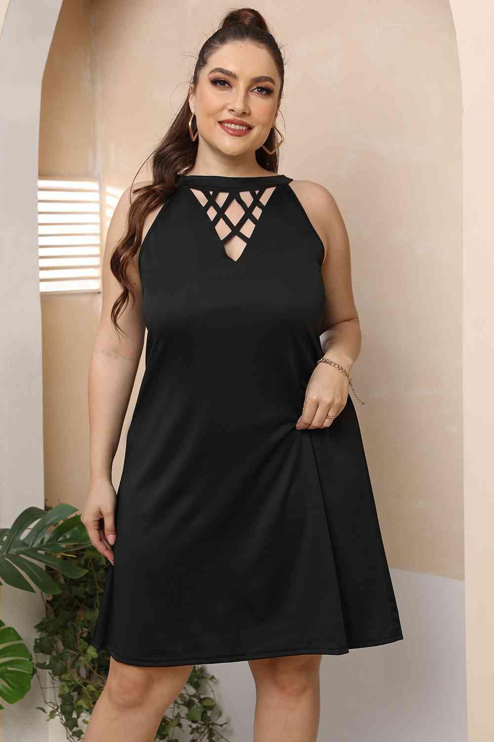 Cutout Neck Plus Size Sleeveless Dress - MXSTUDIO.COM