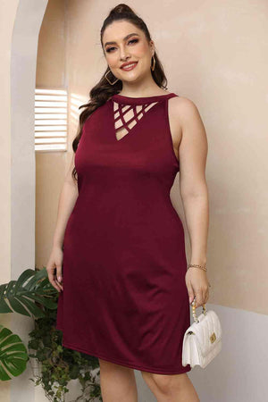 Cutout Neck Plus Size Sleeveless Dress - MXSTUDIO.COM