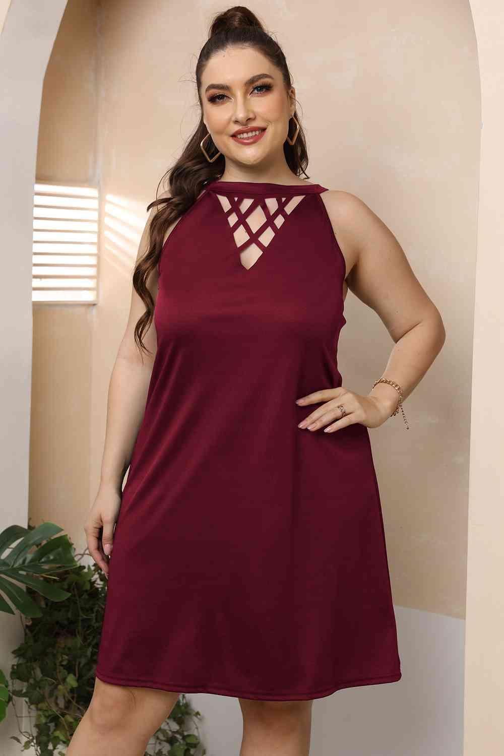 Cutout Neck Plus Size Sleeveless Dress - MXSTUDIO.COM