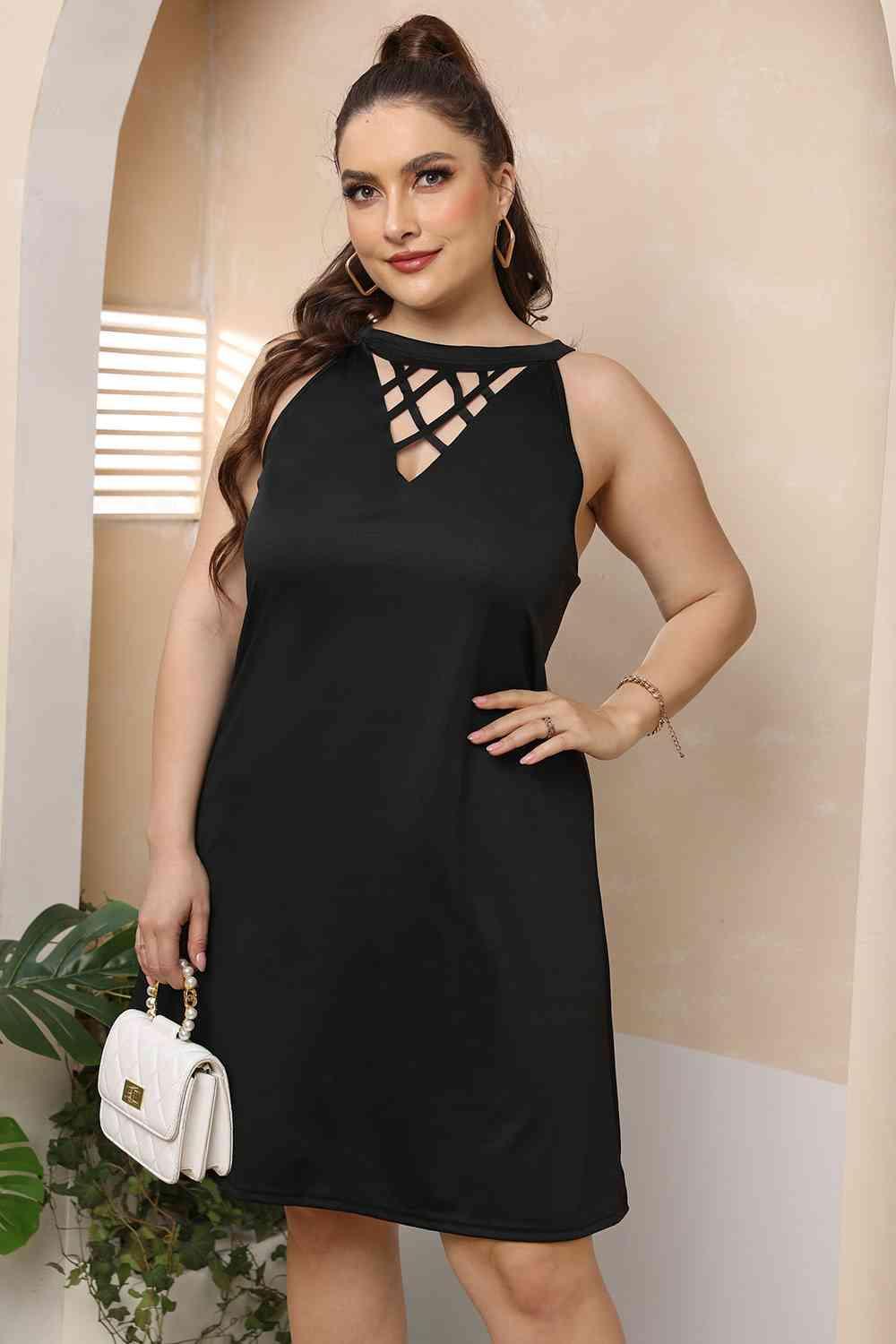 Cutout Neck Plus Size Sleeveless Dress - MXSTUDIO.COM