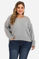 Cutout Tie Back Plus Size V Neck Pullover Sweater - MXSTUDIO.COM