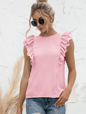 Daily Chic Flutter Sleeve Tied Open Back Top - MXSTUDIO.COM