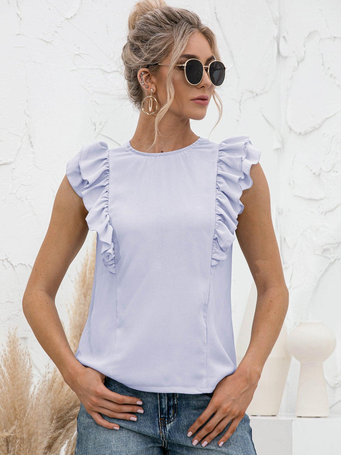 Daily Chic Flutter Sleeve Tied Open Back Top - MXSTUDIO.COM