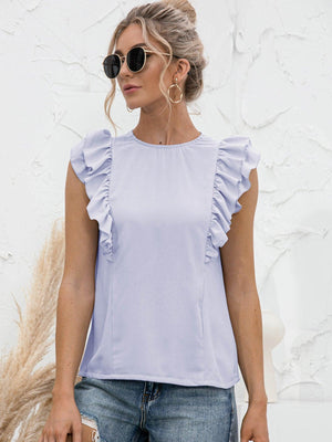 Daily Chic Flutter Sleeve Tied Open Back Top - MXSTUDIO.COM