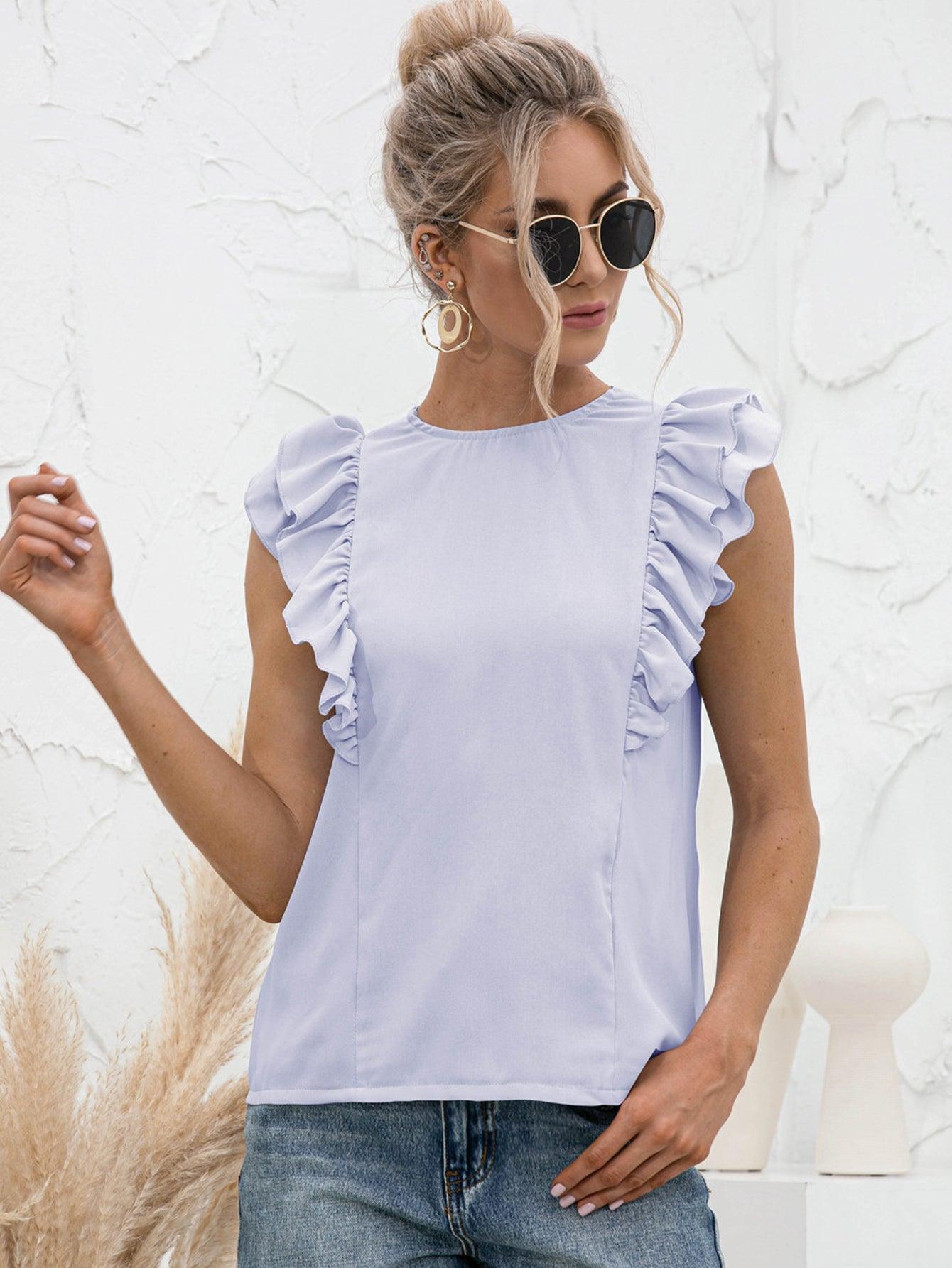 Daily Chic Flutter Sleeve Tied Open Back Top - MXSTUDIO.COM