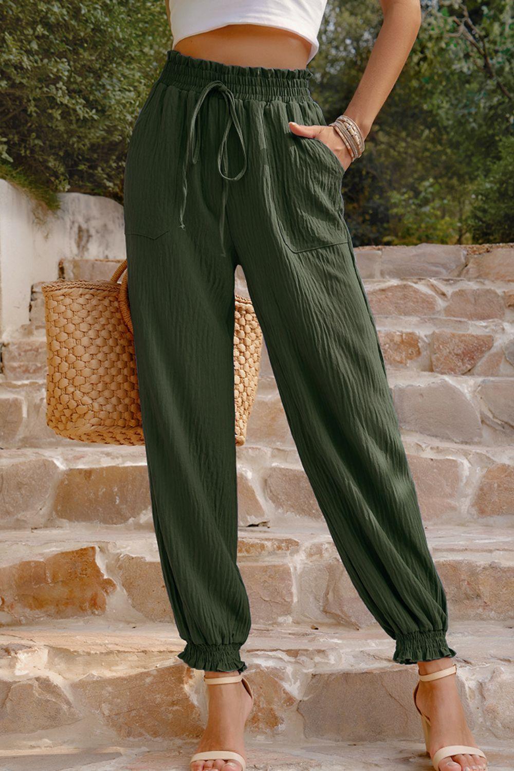 Daily Chic Textured High Waist Tapered Leg Pants - MXSTUDIO.COM