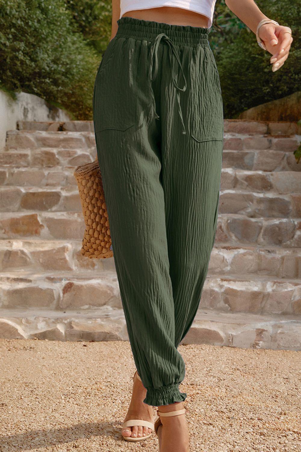 Daily Chic Textured High Waist Tapered Leg Pants - MXSTUDIO.COM