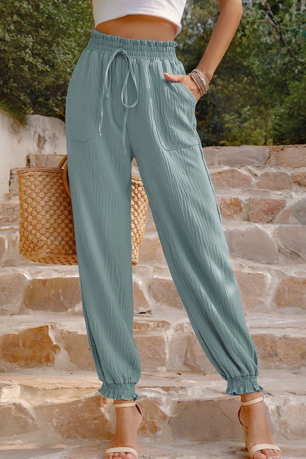 Daily Chic Textured High Waist Tapered Leg Pants - MXSTUDIO.COM