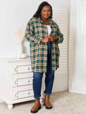 Daily Wear To Vacation Longline Women's Plus Size Plaid Shirt - MXSTUDIO.COM