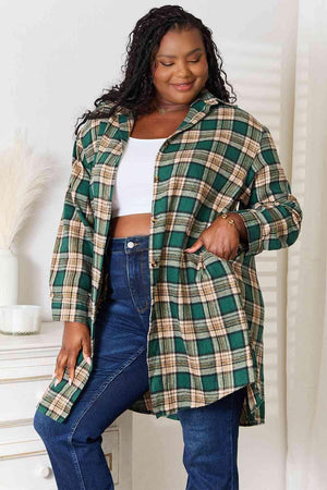 Daily Wear To Vacation Longline Women's Plus Size Plaid Shirt - MXSTUDIO.COM