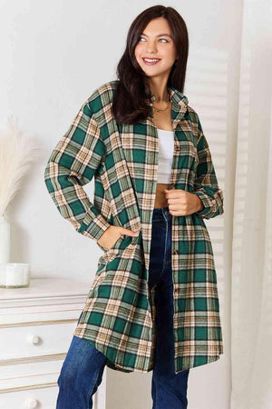 Daily Wear To Vacation Longline Women's Plus Size Plaid Shirt - MXSTUDIO.COM