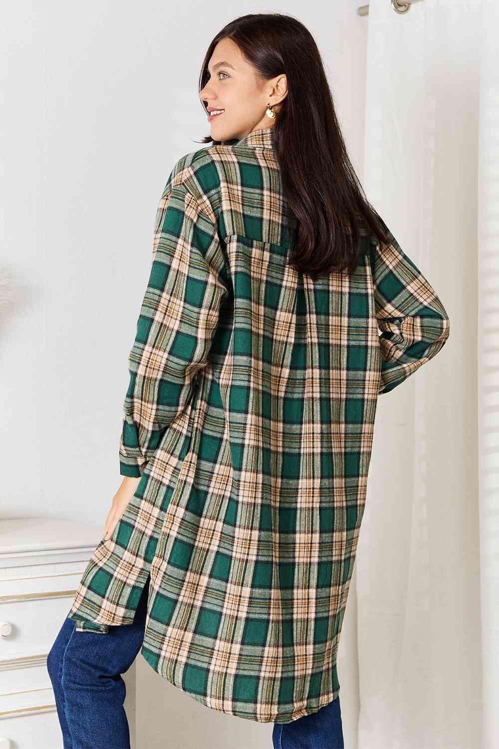 Daily Wear To Vacation Longline Women's Plus Size Plaid Shirt - MXSTUDIO.COM