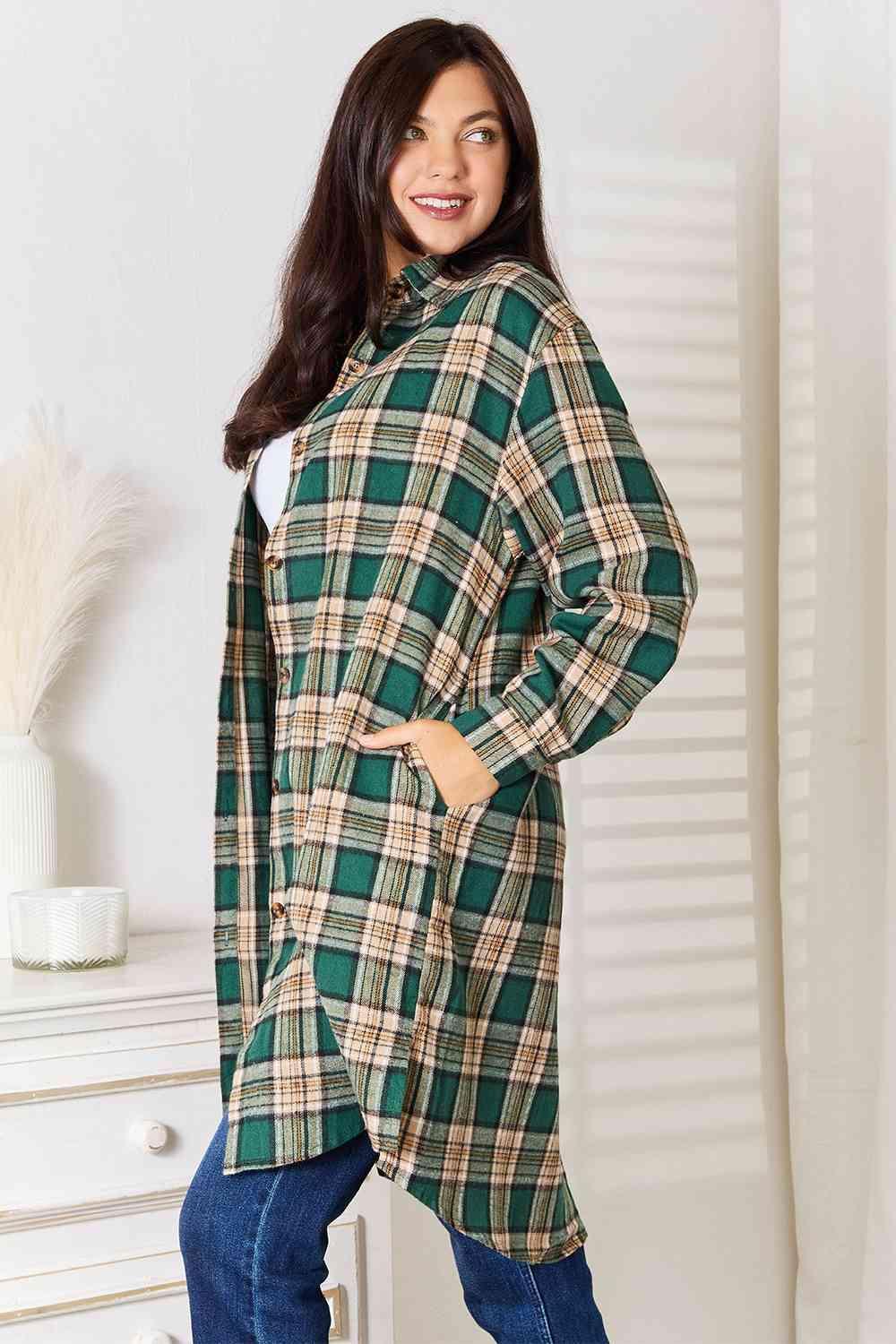 Daily Wear To Vacation Longline Women's Plus Size Plaid Shirt - MXSTUDIO.COM