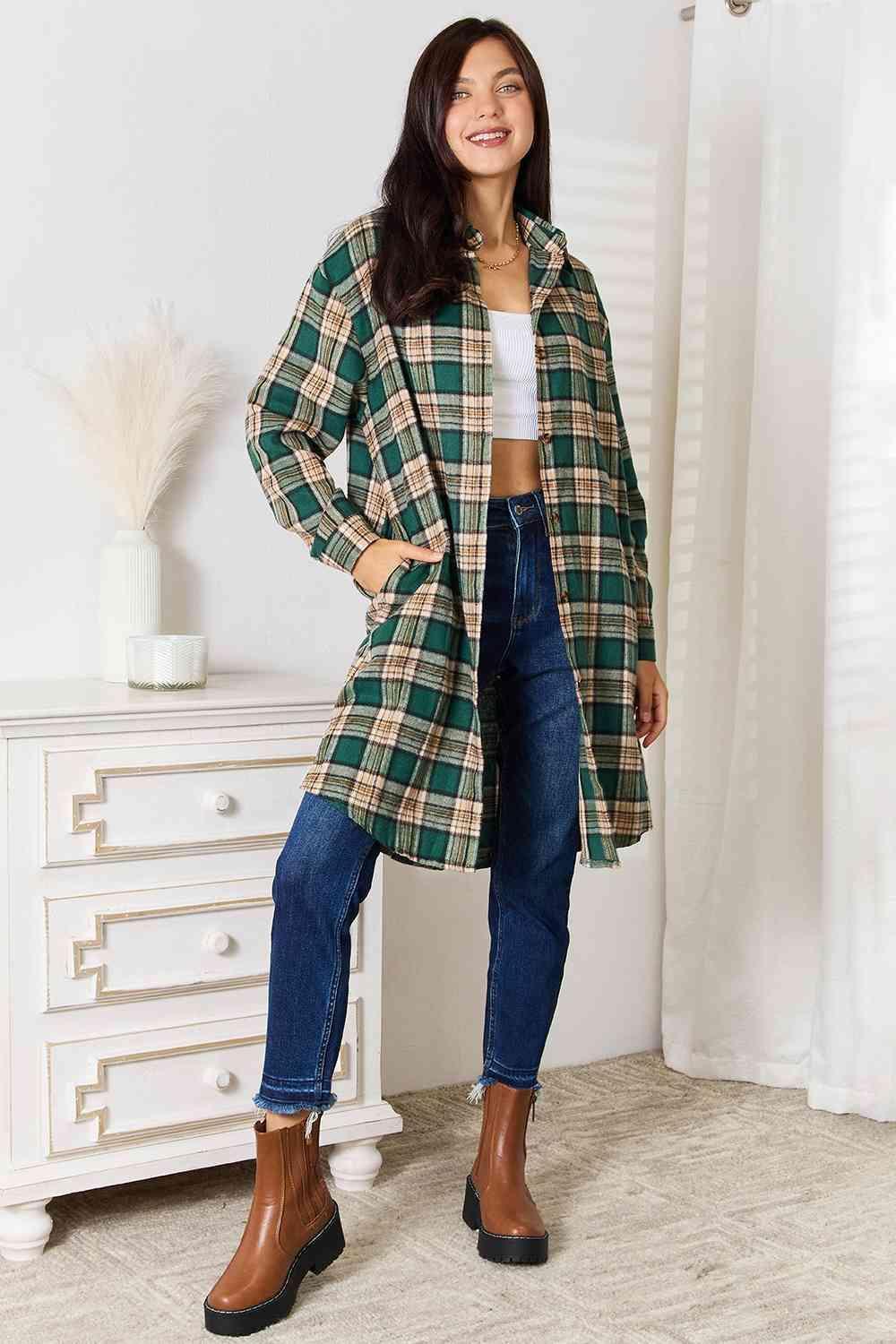 Daily Wear To Vacation Longline Women's Plus Size Plaid Shirt - MXSTUDIO.COM