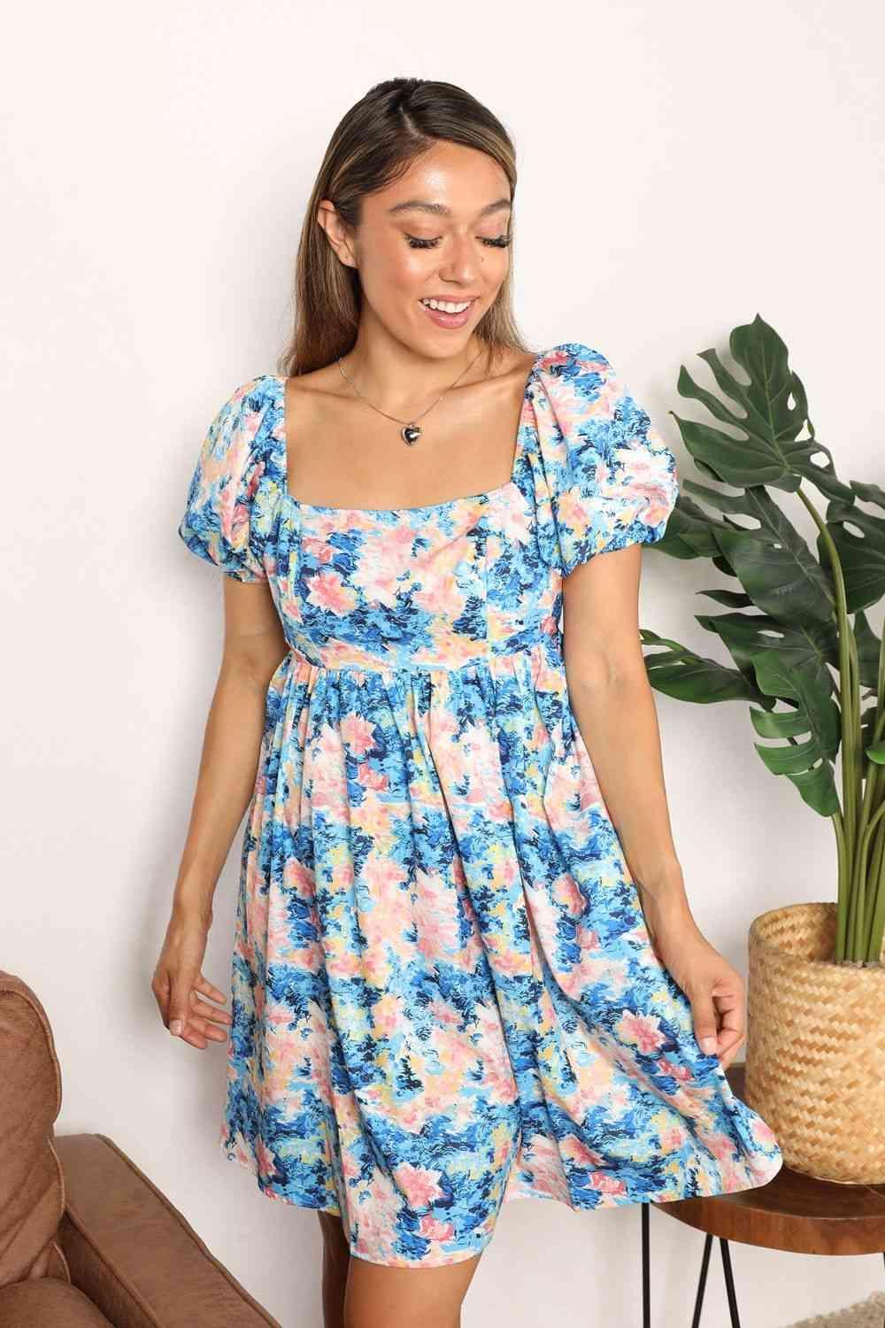 Dainty Chic Floral Puff Sleeve Mini Dress - MXSTUDIO.COM