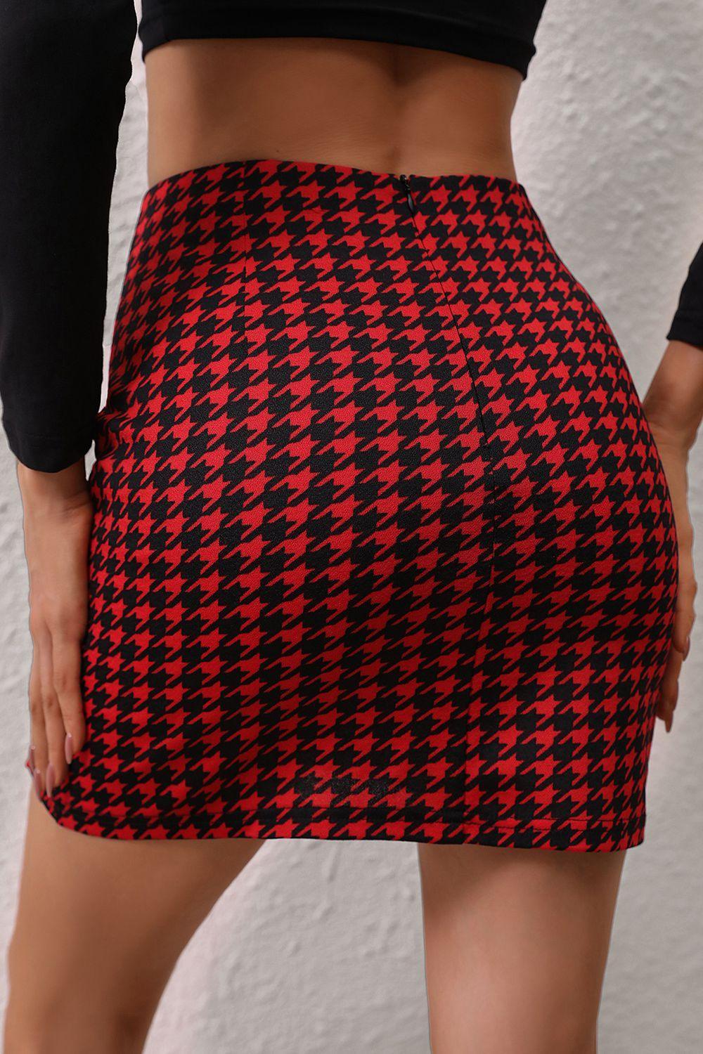 Dainty Chic High Waist Houndstooth Mini Skirt - MXSTUDIO.COM