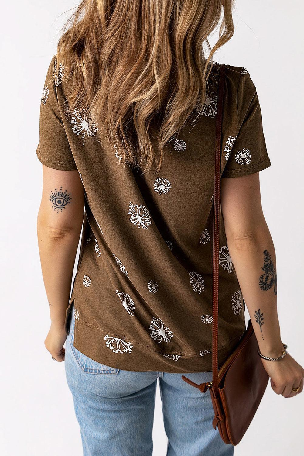 Dandelion Print Short Sleeve Tee Shirt - MXSTUDIO.COM