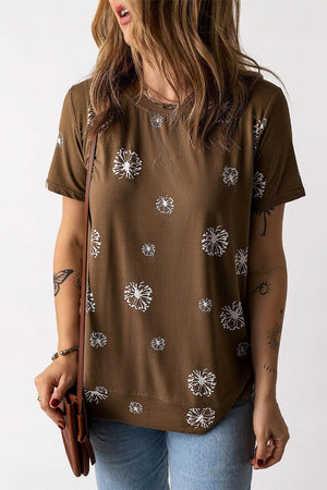 Dandelion Print Short Sleeve Tee Shirt - MXSTUDIO.COM