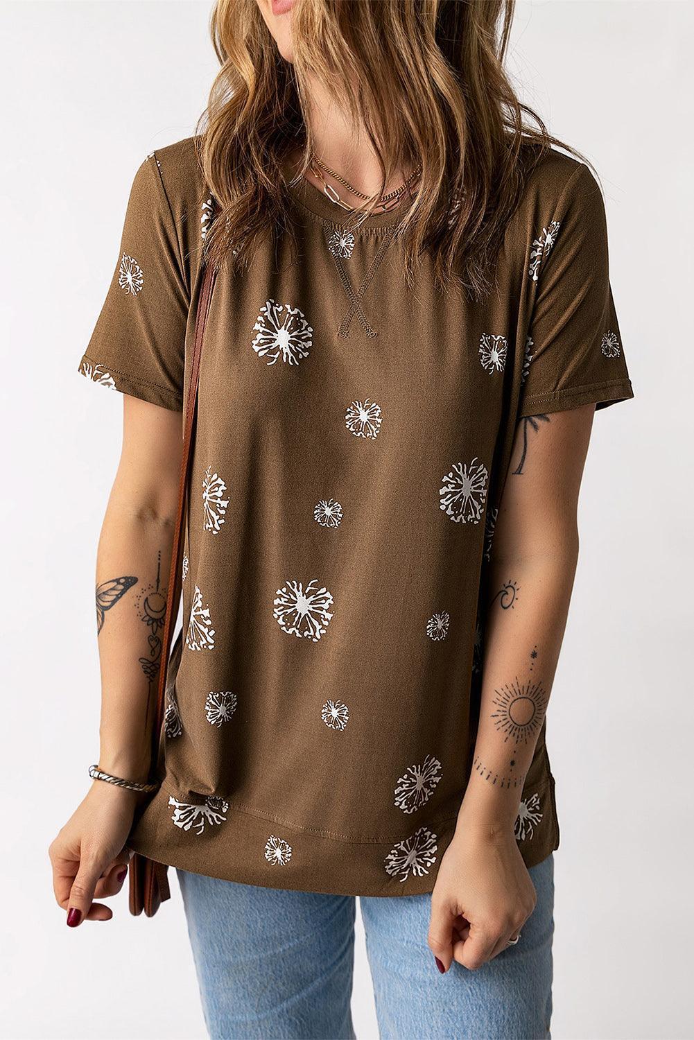 Dandelion Print Short Sleeve Tee Shirt - MXSTUDIO.COM