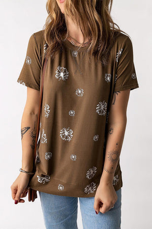 Dandelion Print Short Sleeve Tee Shirt - MXSTUDIO.COM