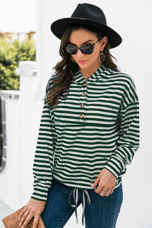 Dare To Be Different Half-Button Striped Hoodie - MXSTUDIO.COM