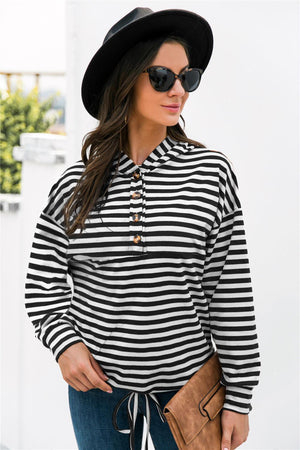 Dare To Be Different Half-Button Striped Hoodie - MXSTUDIO.COM