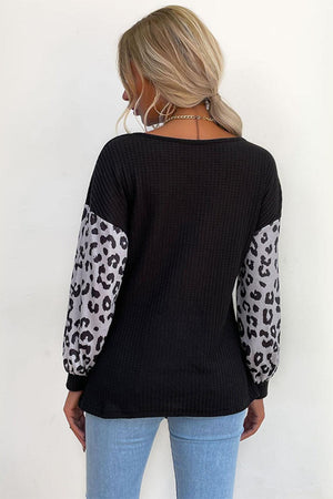 Daring Black Leopard Drop Shoulder Blouse - MXSTUDIO.COM