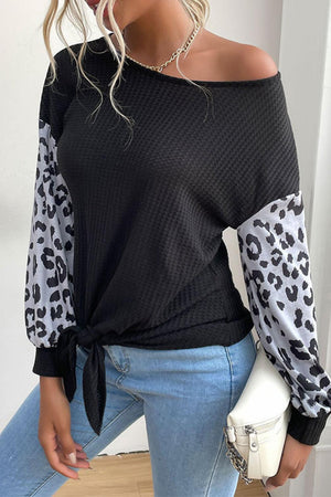 Daring Black Leopard Drop Shoulder Blouse - MXSTUDIO.COM