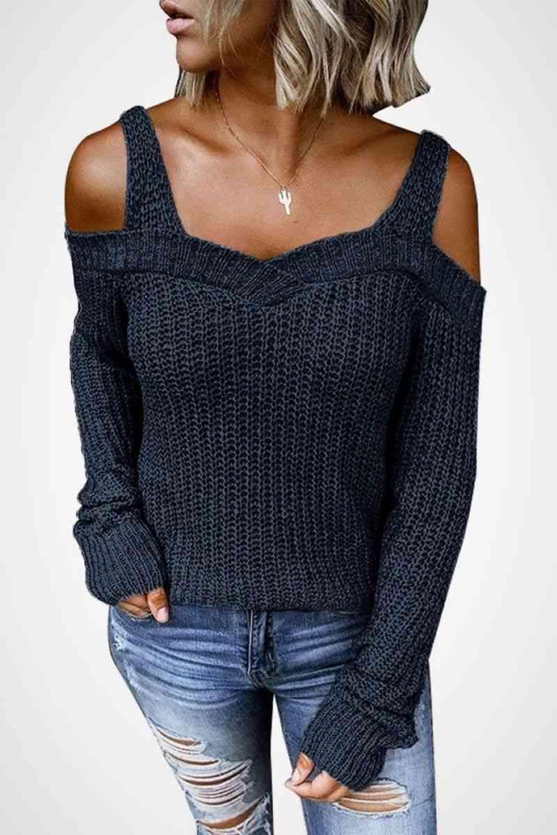 Daring Cold Shoulder Sweater - MXSTUDIO.COM