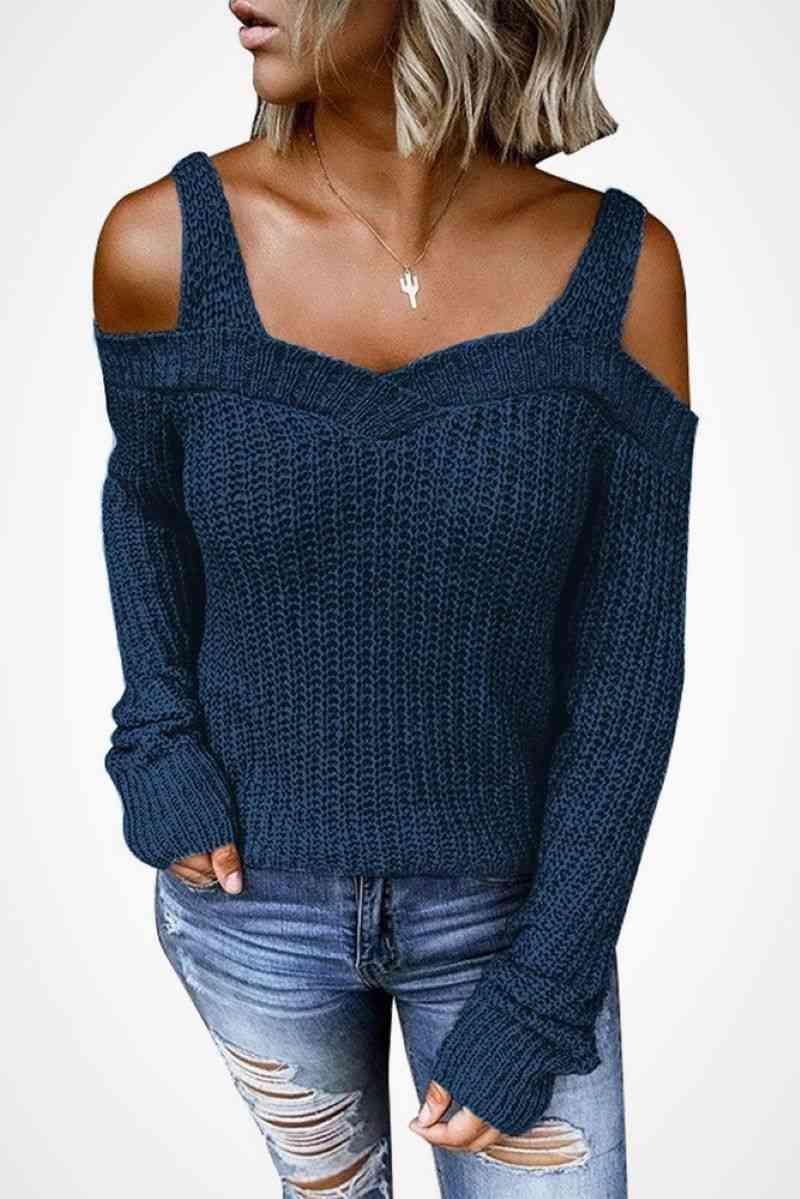 Daring Cold Shoulder Sweater - MXSTUDIO.COM