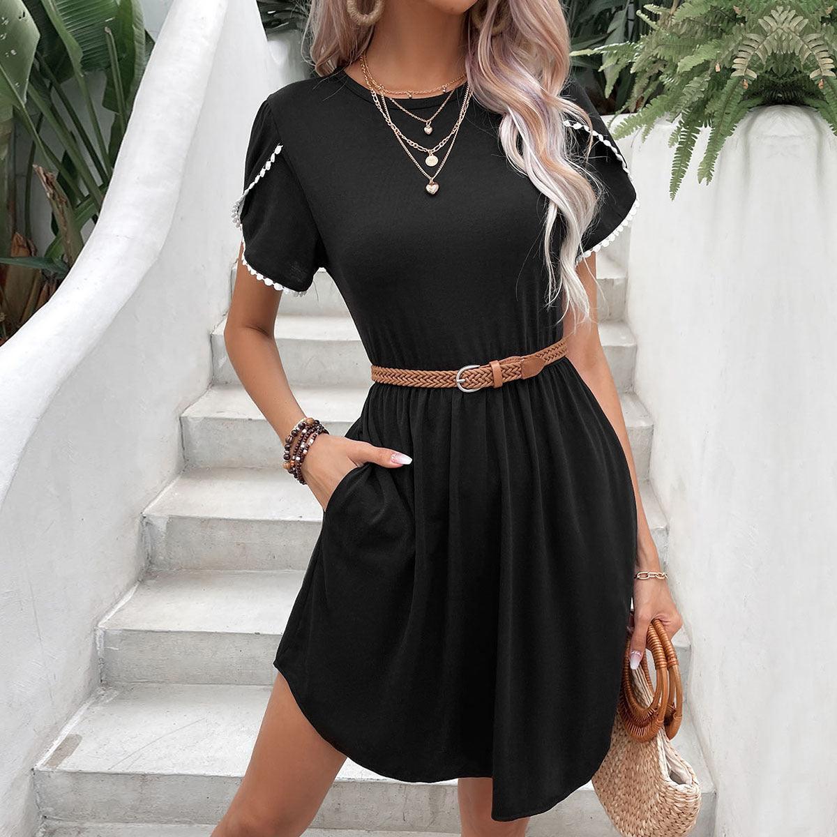 Dark And Powerful Black Short Sleeve Midi Dress - MXSTUDIO.COM