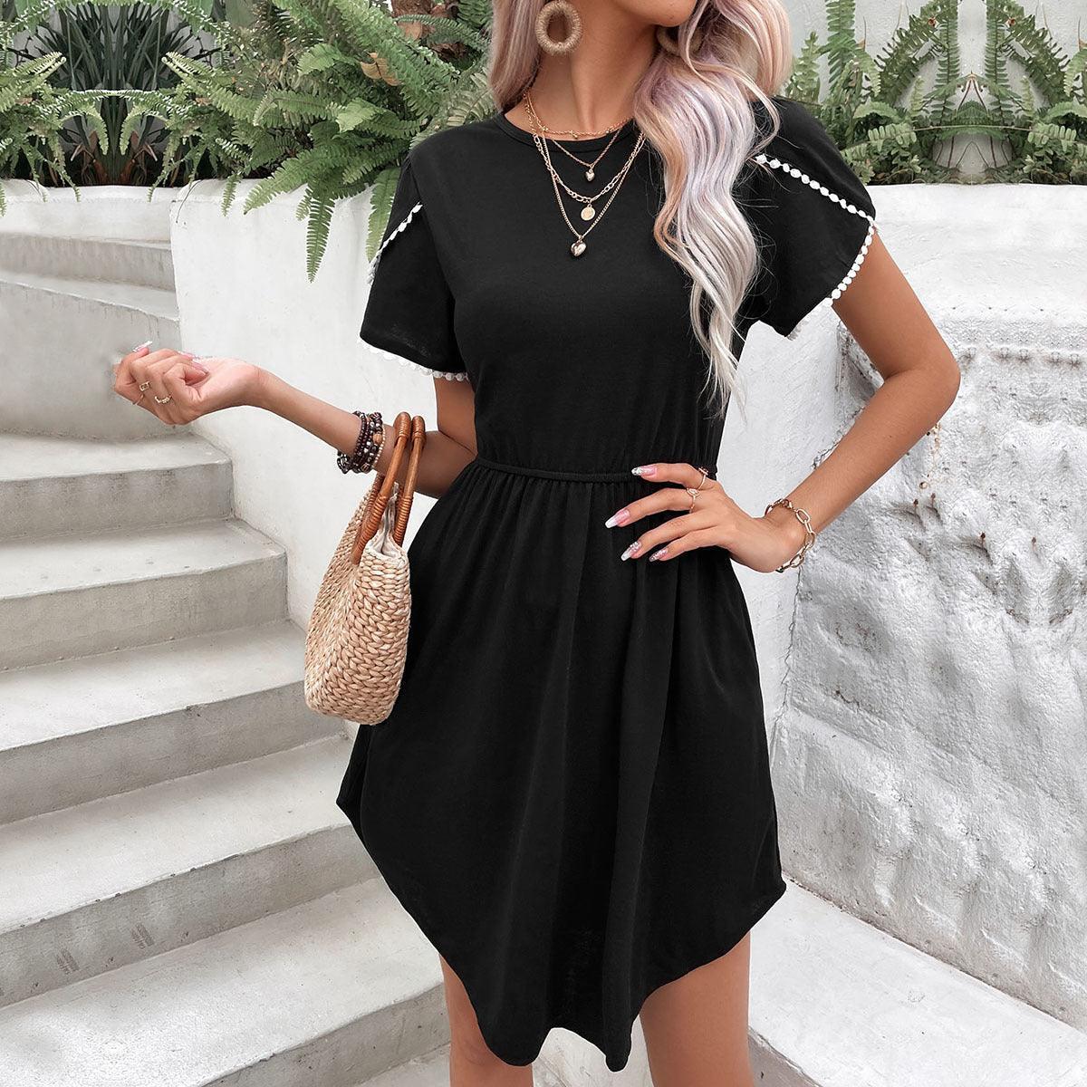 Dark And Powerful Black Short Sleeve Midi Dress - MXSTUDIO.COM