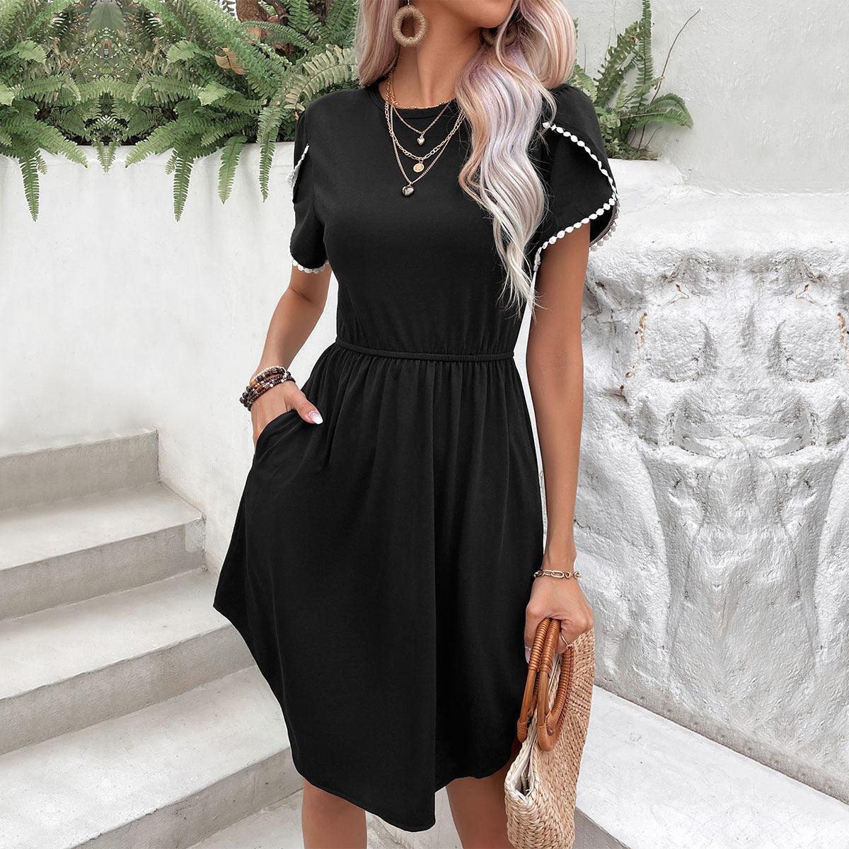 Dark And Powerful Black Short Sleeve Midi Dress - MXSTUDIO.COM