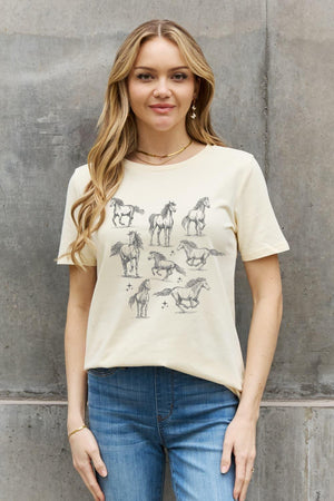 Dashing Crew Neck Graphic Horse T Shirt - MXSTUDIO.COM