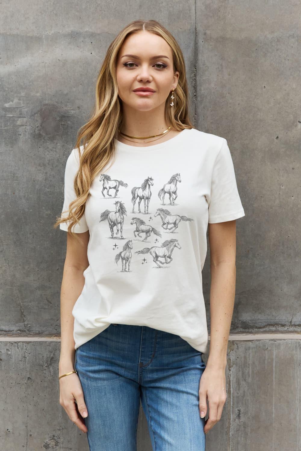 Dashing Crew Neck Graphic Horse T Shirt - MXSTUDIO.COM