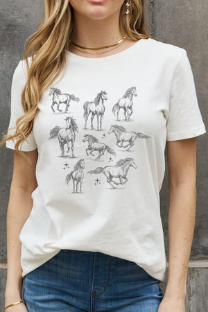 Dashing Crew Neck Graphic Horse T Shirt - MXSTUDIO.COM