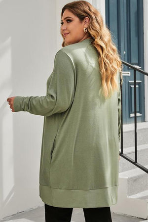 Dashing Snap Buttoned Plus Size Green Cardigan - MXSTUDIO.COM