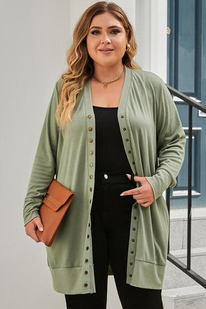 Dashing Snap Buttoned Plus Size Green Cardigan - MXSTUDIO.COM