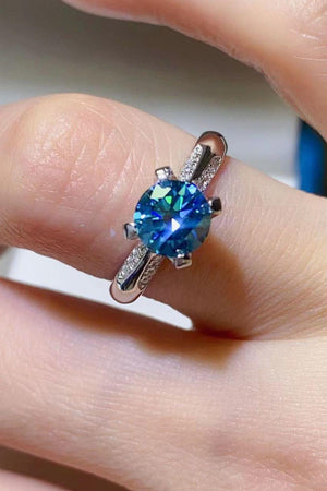 Dashing Zircon Accents 1 Carat Blue Moissanite Ring - MXSTUDIO.COM